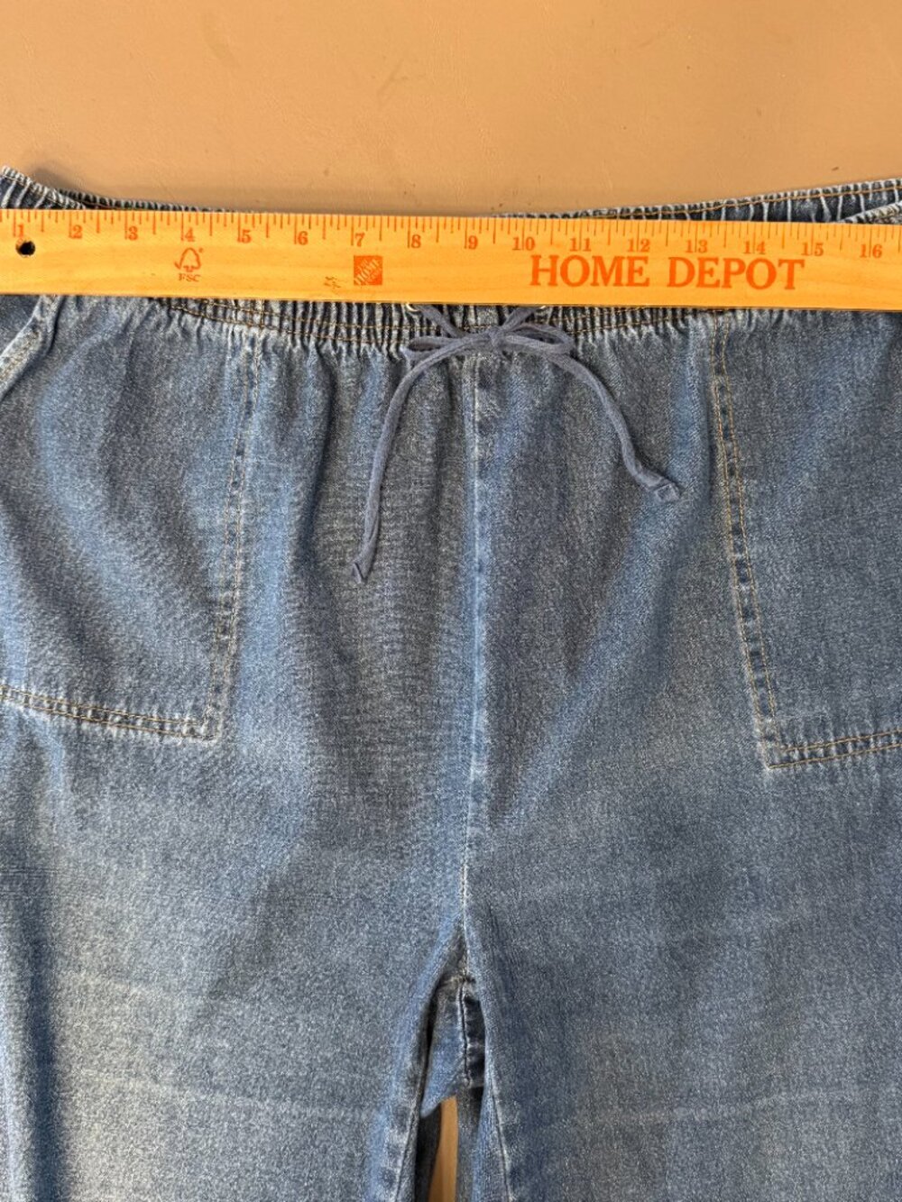 Vintage Cotton Blue Denim Elastic Drawstring Waist Capri Jean XL summer classic - Picture 5 of 10